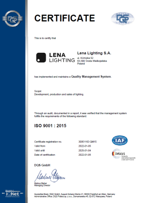 Lena Lighting- ISO Certificates